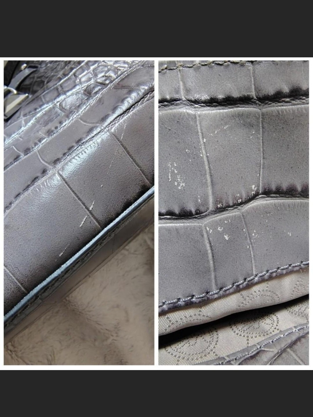 💢 Excellent Condition 💢MK Black & Gray 🩶 Croc-Embossed Stud Large Hamilton - Picture 8 of 8